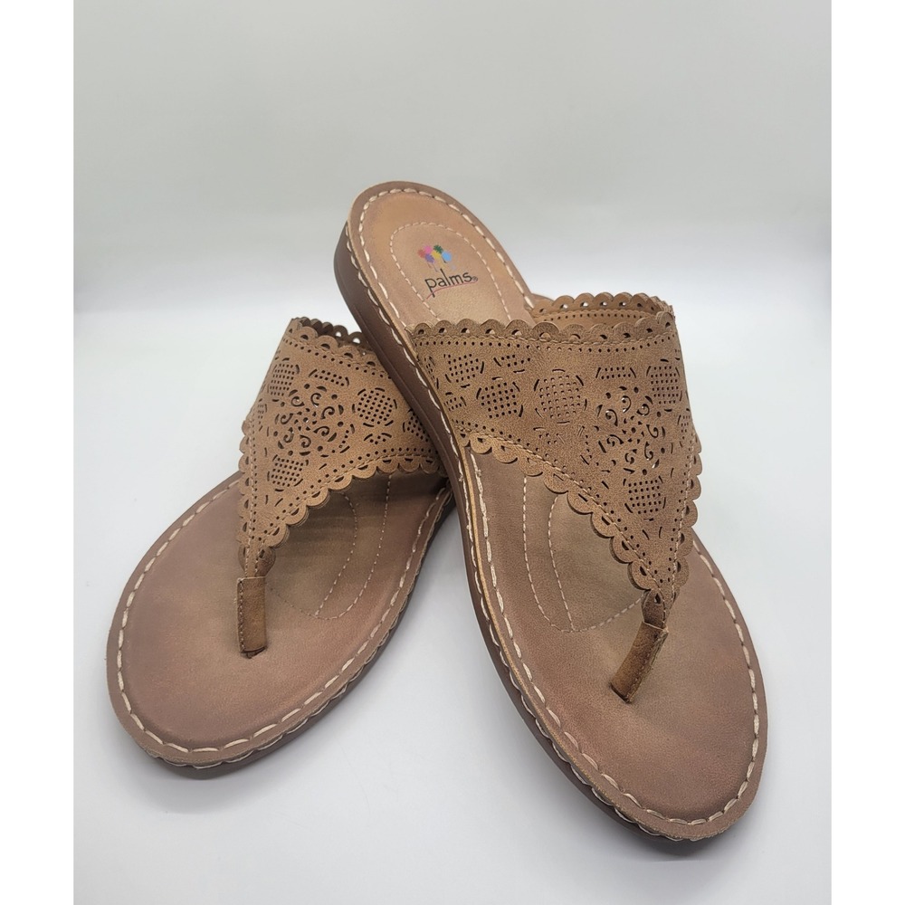 Palms Flex Flip Flop Thong Sandals Women's 9 Tan Brown Perforated Boho